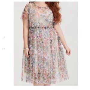 Disney The Little Mermaid Mesh Midi Dress Floral Undersea Print Size 1 Plus 1X